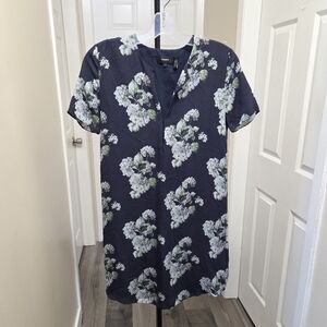 Theory Silk Blend Navy Floral Dress